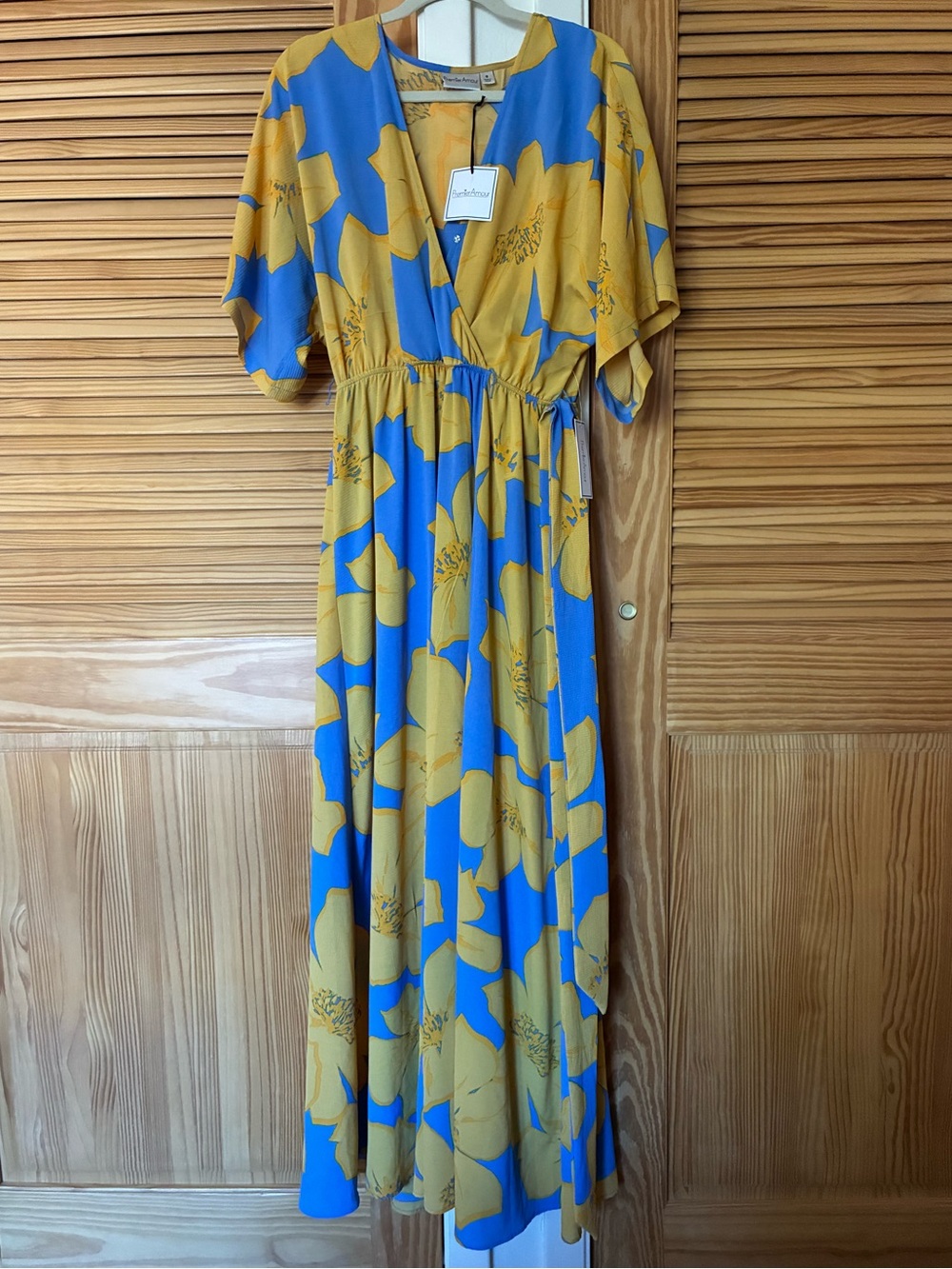 NWT Premier amour Blue & Mustard Floral Wrap Maxi Dress size 8
